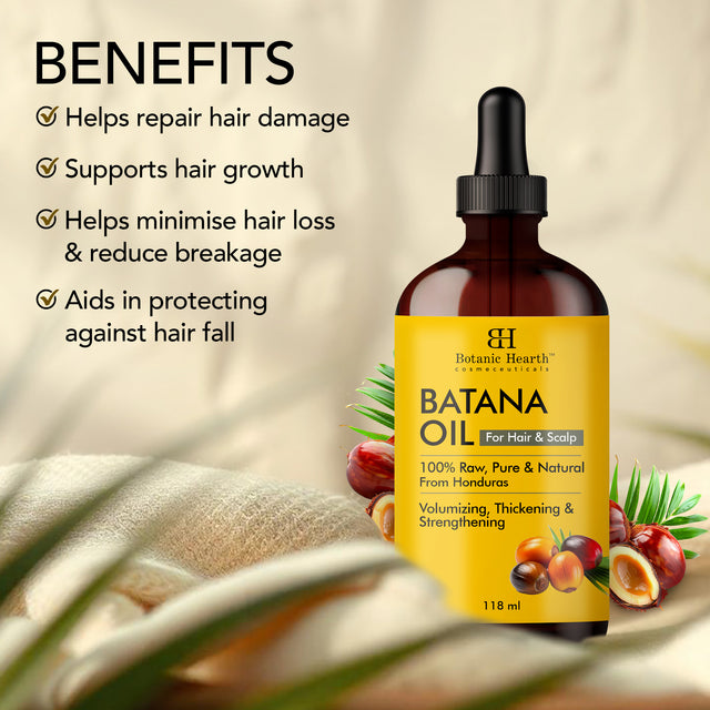 Botanic Hearth Raw Batana Oil for Hair Growth | 100% Pure & Unrefined Oil from Honduras | For Thicker, Stronger Hair - 118 ml