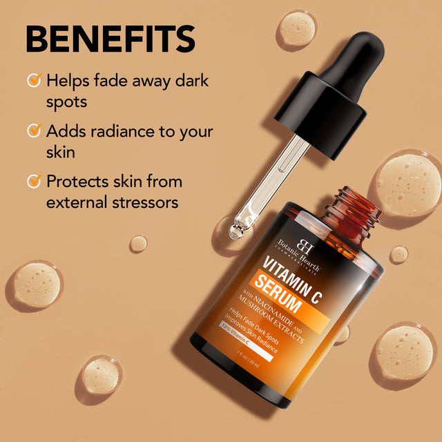 Botanic Hearth 15% Vitamin C Face Serum with Niacinamide, Hyaluronic Acid, Allantoin, Cica, Ferulic Acid & Vitamin E | Targets Dark Spots, Sun Damage, Wrinkles to Brighten & Even Tone Skin| 30 ml