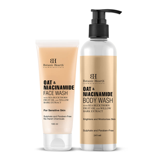 Botanic Hearth Oat & Niacinamide Face Wash, 100ml with Oat & Niacinamide Body Wash 245 ml Combo Set